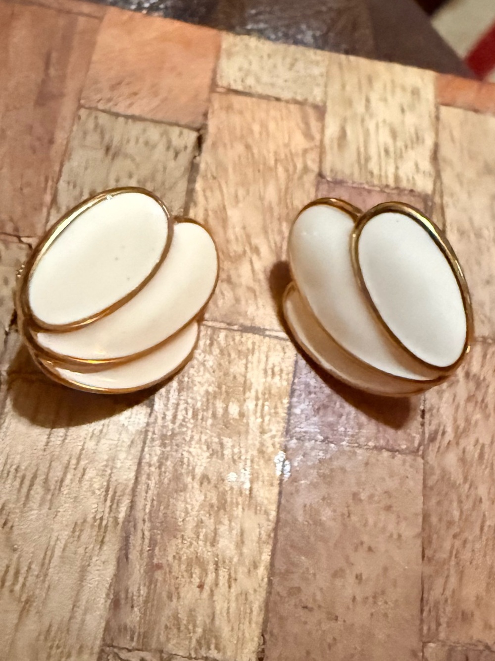 Napier Cream and Gold Layered Petal Clip-On Earrings